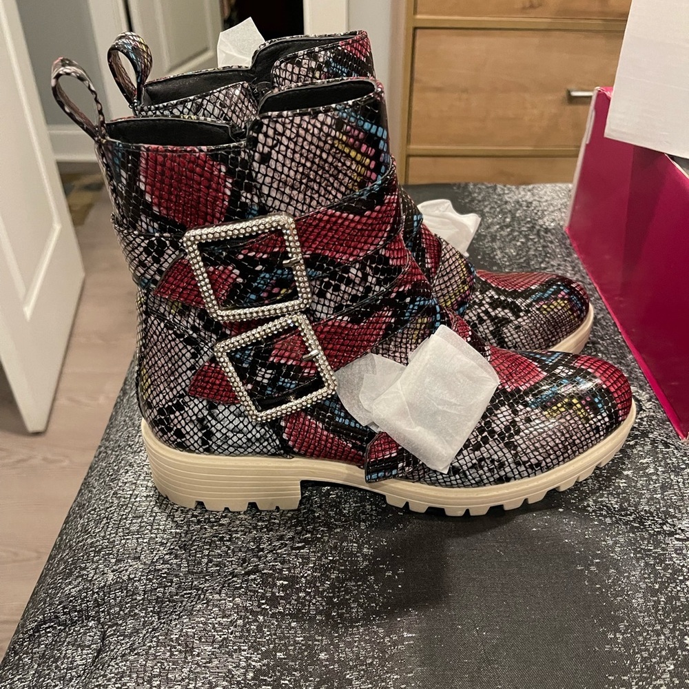 True Craft Faux Snakeskin Combat Boots